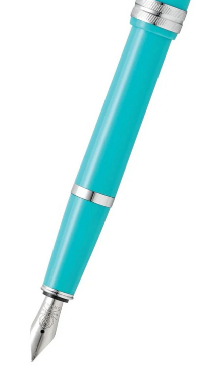 Bailey Light teal resin fountain pen by A.T. Cross with extra-fine nib and silver trim on Tampa Home & Garden Store