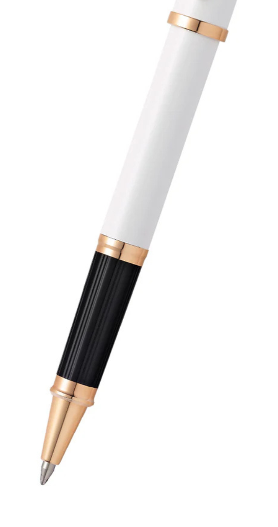 Cross Century II White Lacquer Rollerball Pen with rose gold trim and black grip on Tampa Home & Garden Store