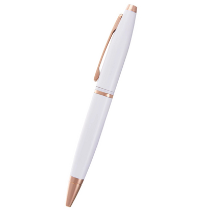 Calais Pearlescent White Lacquer Ballpoint Pen by A.T. Cross with rose-gold trim and clip on Tampa Home & Garden Store