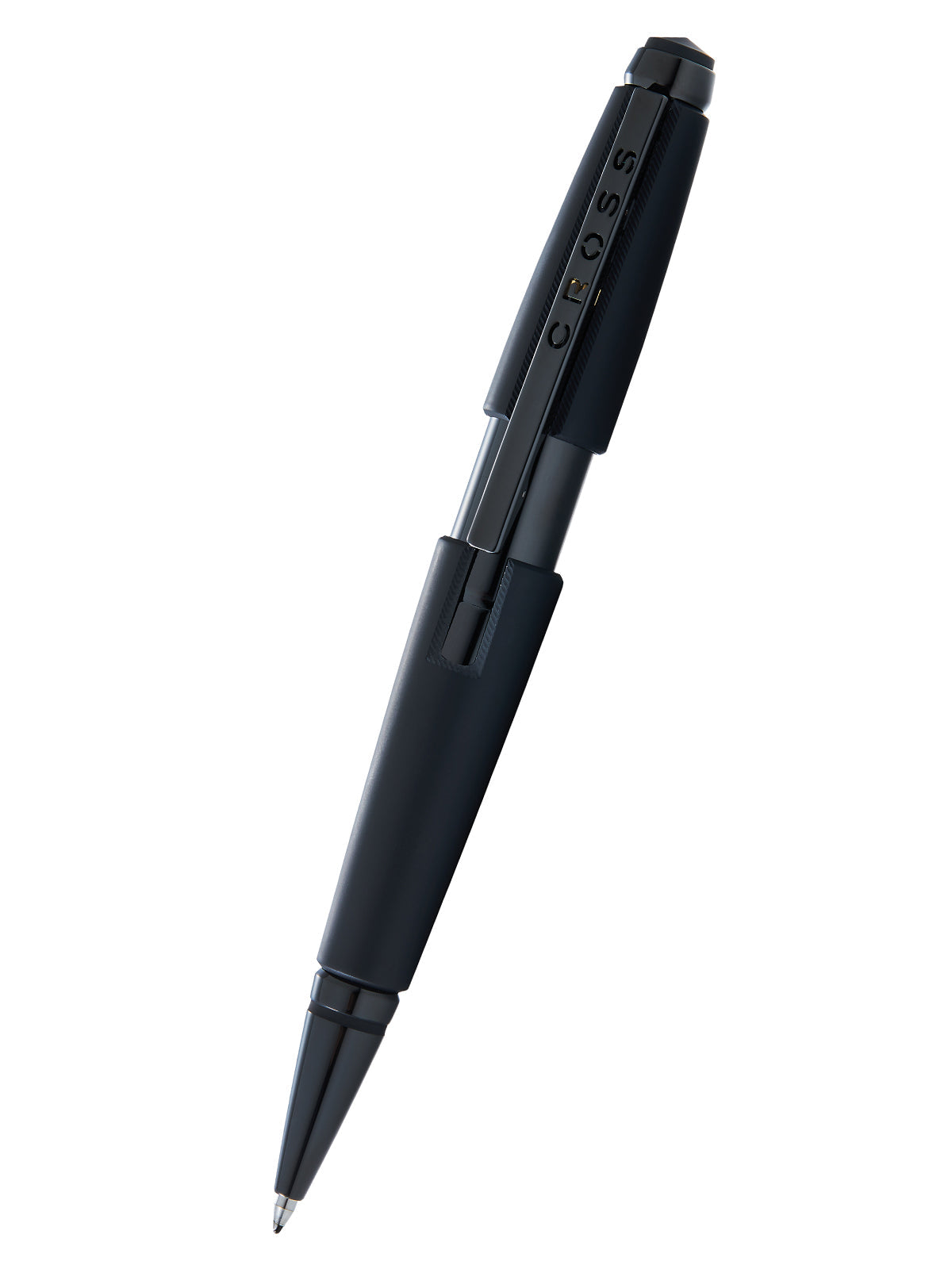 Edge Matte Black Lacquer Gel Rollerball Pen by A.T. Cross, sleek black body with silver clip on Tampa Home & Garden Store