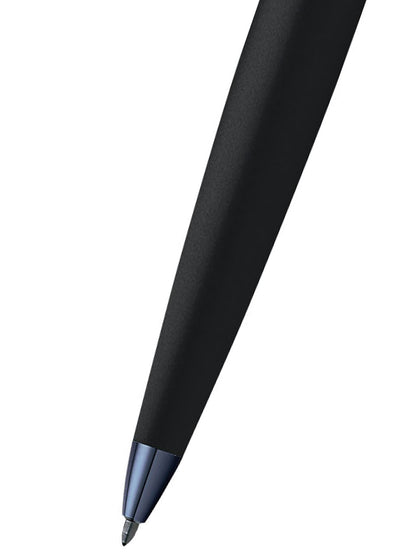 ATX Basalt Black ballpoint pen with blue PVD grip by A.T. Cross, black barrel and blue tip on Tampa Home & Garden Store