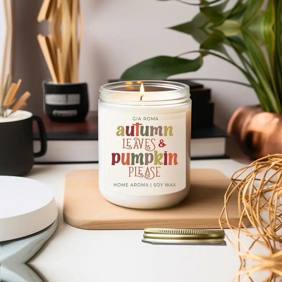 Toasted Pumpkin Spice Candle With Autumn Leaves