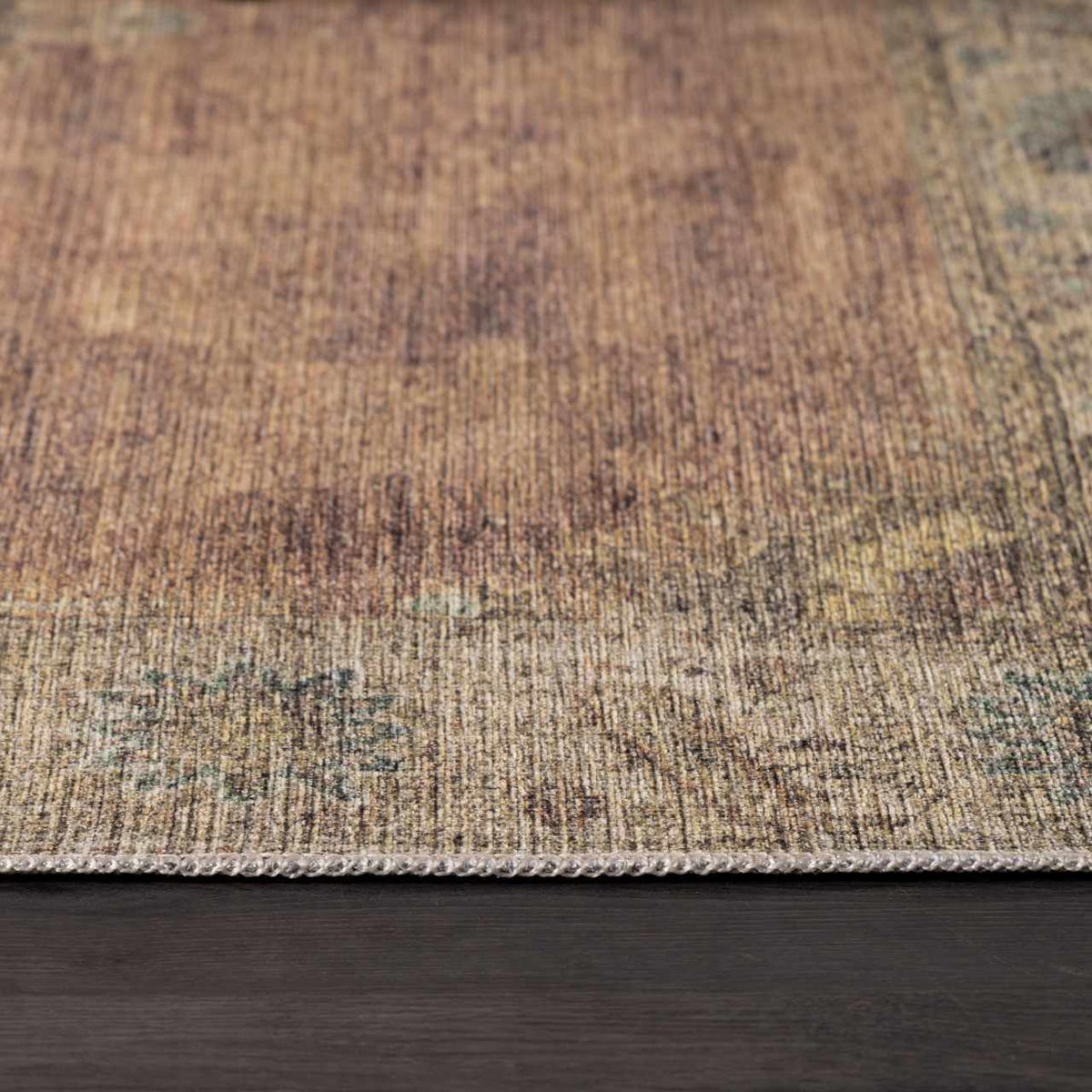 Powhatan Washable Area Rug in warm brown and tan with a distressed vintage look on Tampa Home & Garden Store