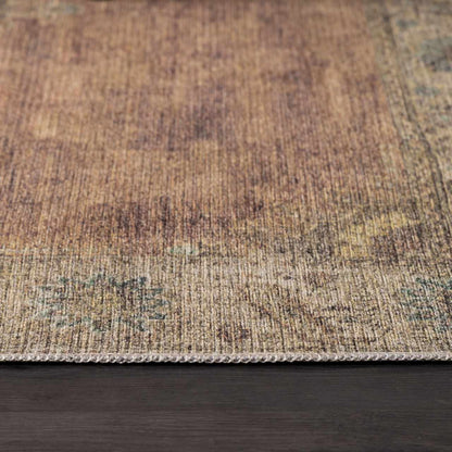 Powhatan Washable Area Rug in warm brown and tan with a distressed vintage look on Tampa Home & Garden Store