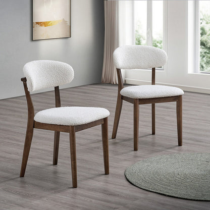 ACTU Scandinavian dining chairs in white boucle with dark wood legs, 2 shown on Tampa Home & Garden Store