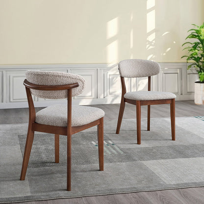 ACTU Scandinavian dining chairs with beige boucle upholstery and walnut wood legs, set of 2 on Tampa Home & Garden Store