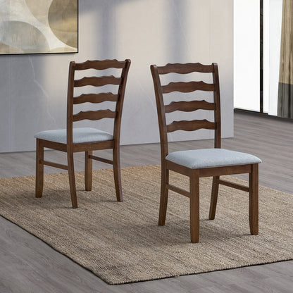 ACTU Farmhouse dining chairs, ladder-back, dark wood, gray upholstered seats (2 chairs) on Tampa Home & Garden Store
