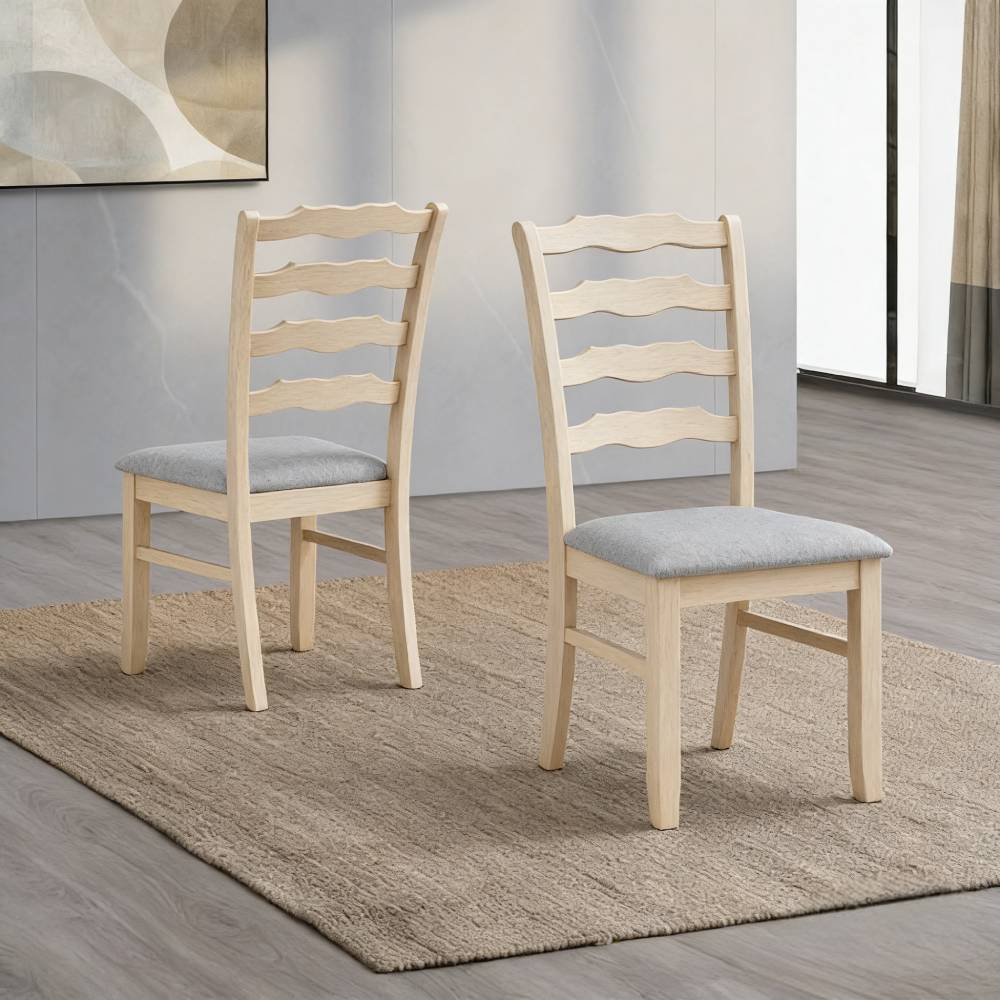 ACTU Farmhouse dining chairs set in light wood with gray upholstered seats (2 chairs) on Tampa Home & Garden Store