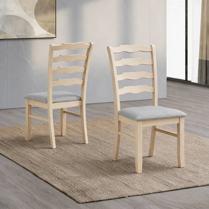 ACTU Farmhouse dining chairs set in light wood with gray upholstered seats (2 chairs) on Tampa Home & Garden Store