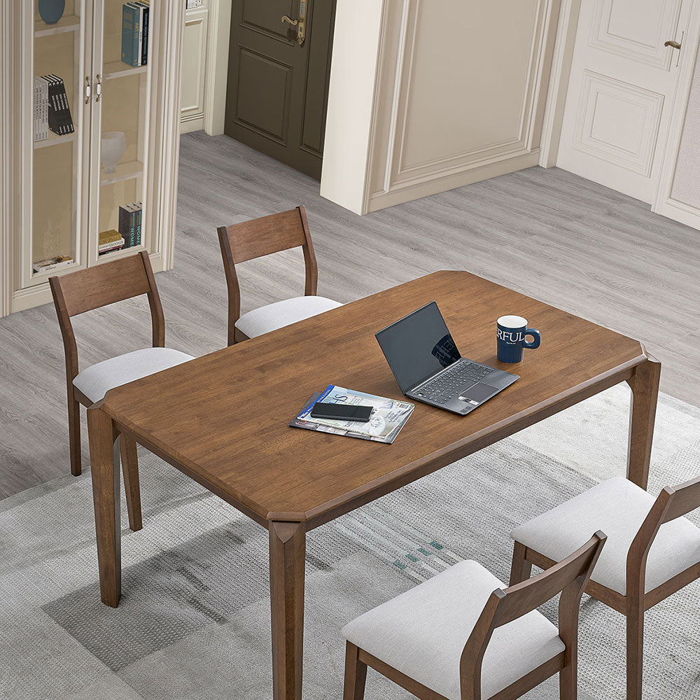 ACTU 59-inch solid wood mid-century dining table set with four chairs in warm brown finish on Tampa Home & Garden Store