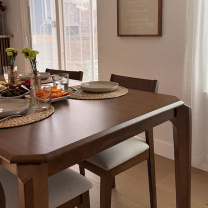 ACTU FURNITURE 59” solid wood mid-century dining table with four beige-cushioned chairs on Tampa Home & Garden Store
