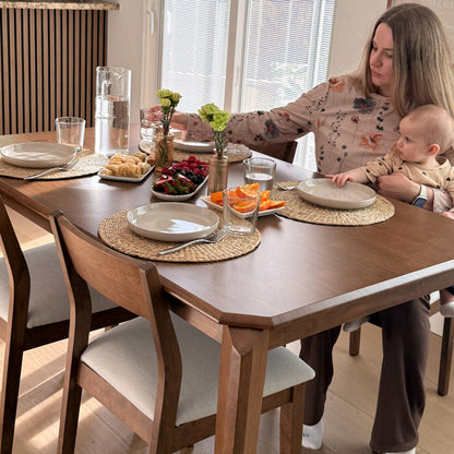 ACTU 59” solid wood mid-century dining table set seats 4–6 in warm brown finish on Tampa Home & Garden Store