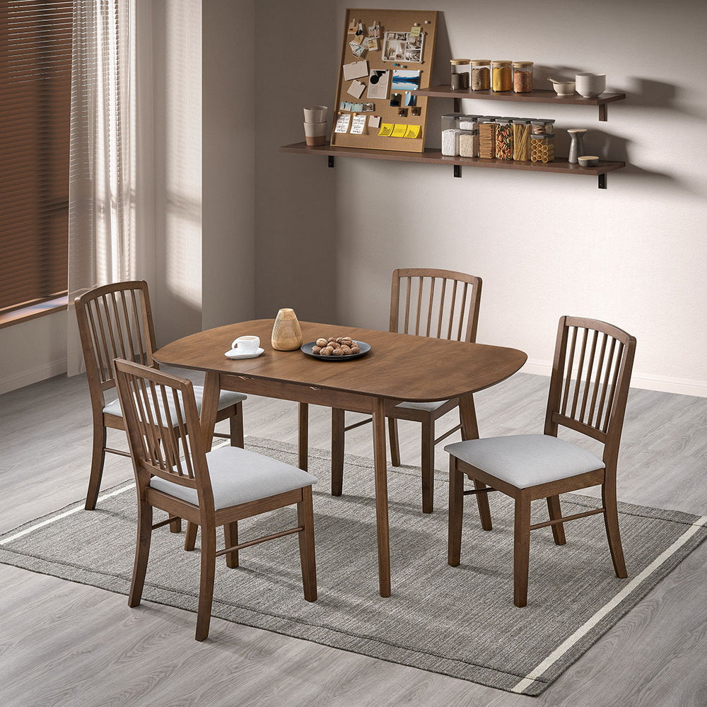 ACTU FURNITURE Extendable Dining Table Set in walnut wood with cushions, 4 chairs, seats 4–6 on Tampa Home & Garden Store