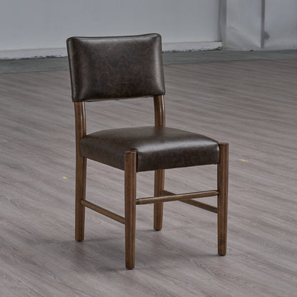 Dining chair ACTU FURNITURE in dark brown leather with wood legs, mid-century modern style on Tampa Home & Garden Store