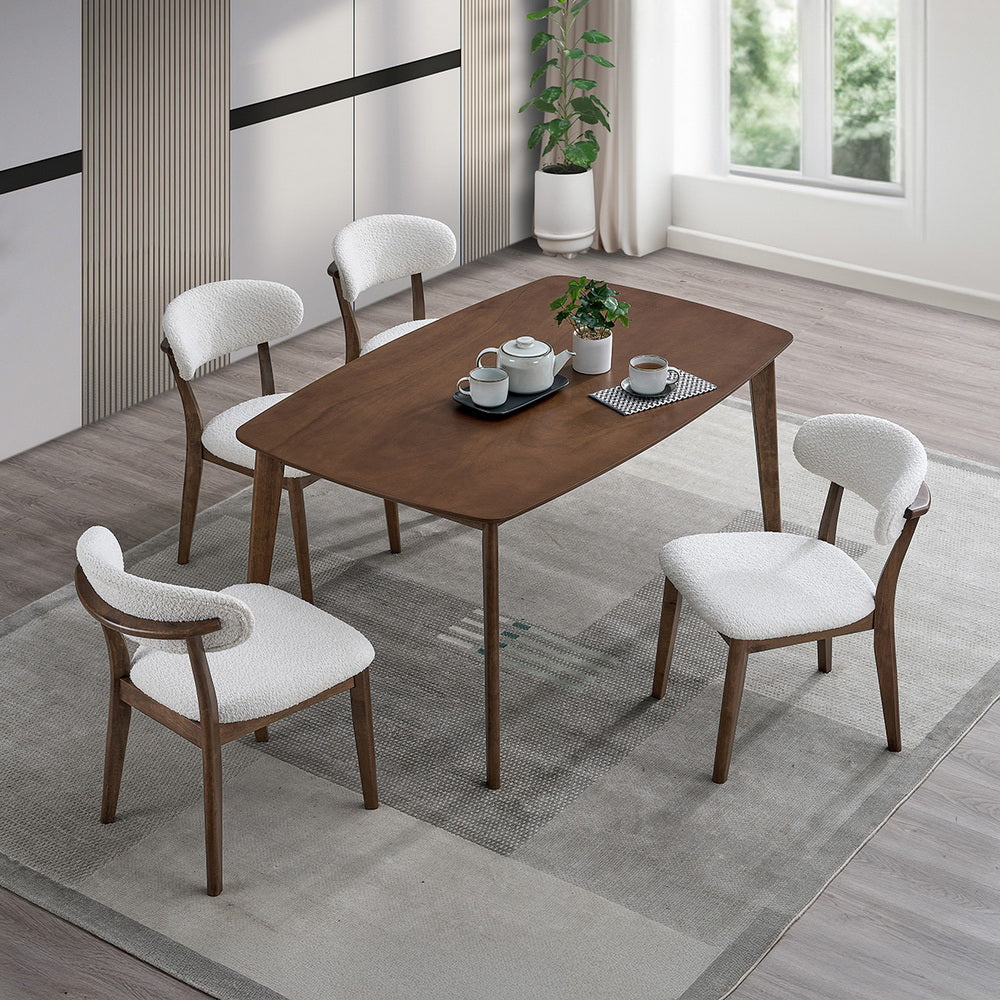 ACTU FURNITURE Scandinavian dining table set with white upholstered chairs seats 4-6 on Tampa Home & Garden Store