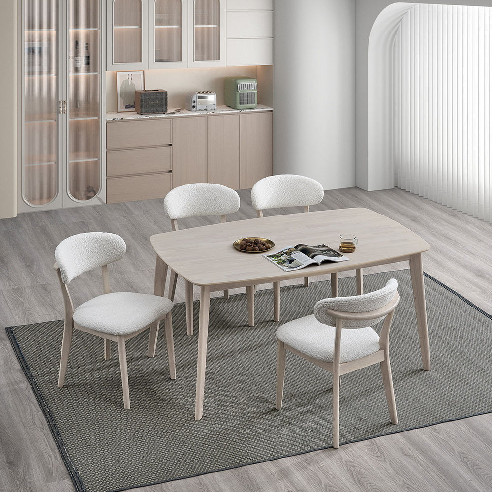 ACTU dining table set with upholstered white chairs in wood 4–6 seats on Tampa Home & Garden Store