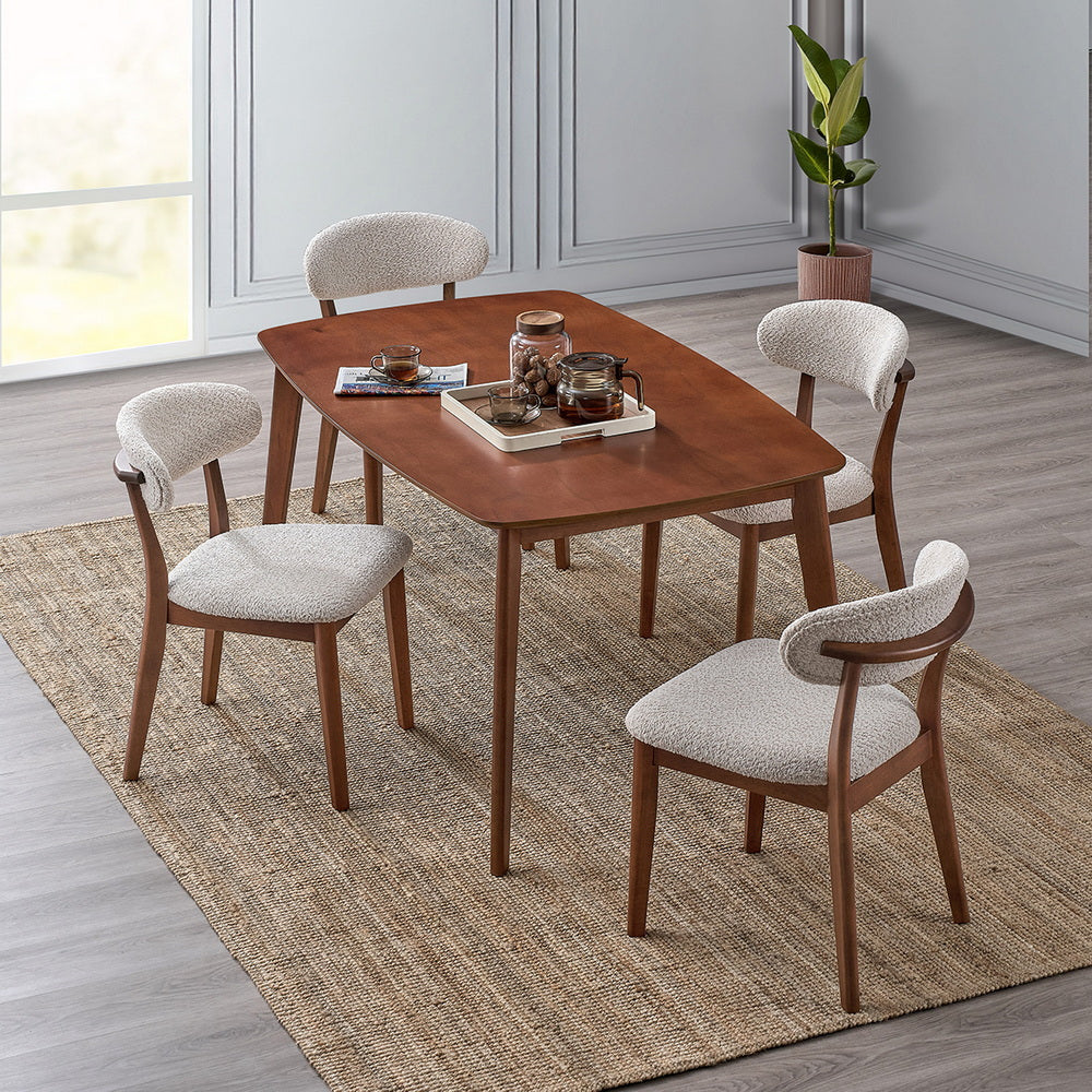 ACTU Scandinavian dining table set with 4 upholstered chairs for spaces seats 4–6 wood tone on Tampa Home & Garden Store