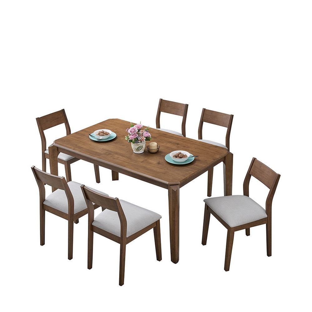 ACTU FURNITURE 59” solid wood mid-century dining table set with 6 brown chairs on Tampa Home & Garden Store