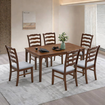 ACTU Dining Table Set with Upholstered Chairs for 4–6: warm wood table, six ladderback chairs on Tampa Home & Garden Store