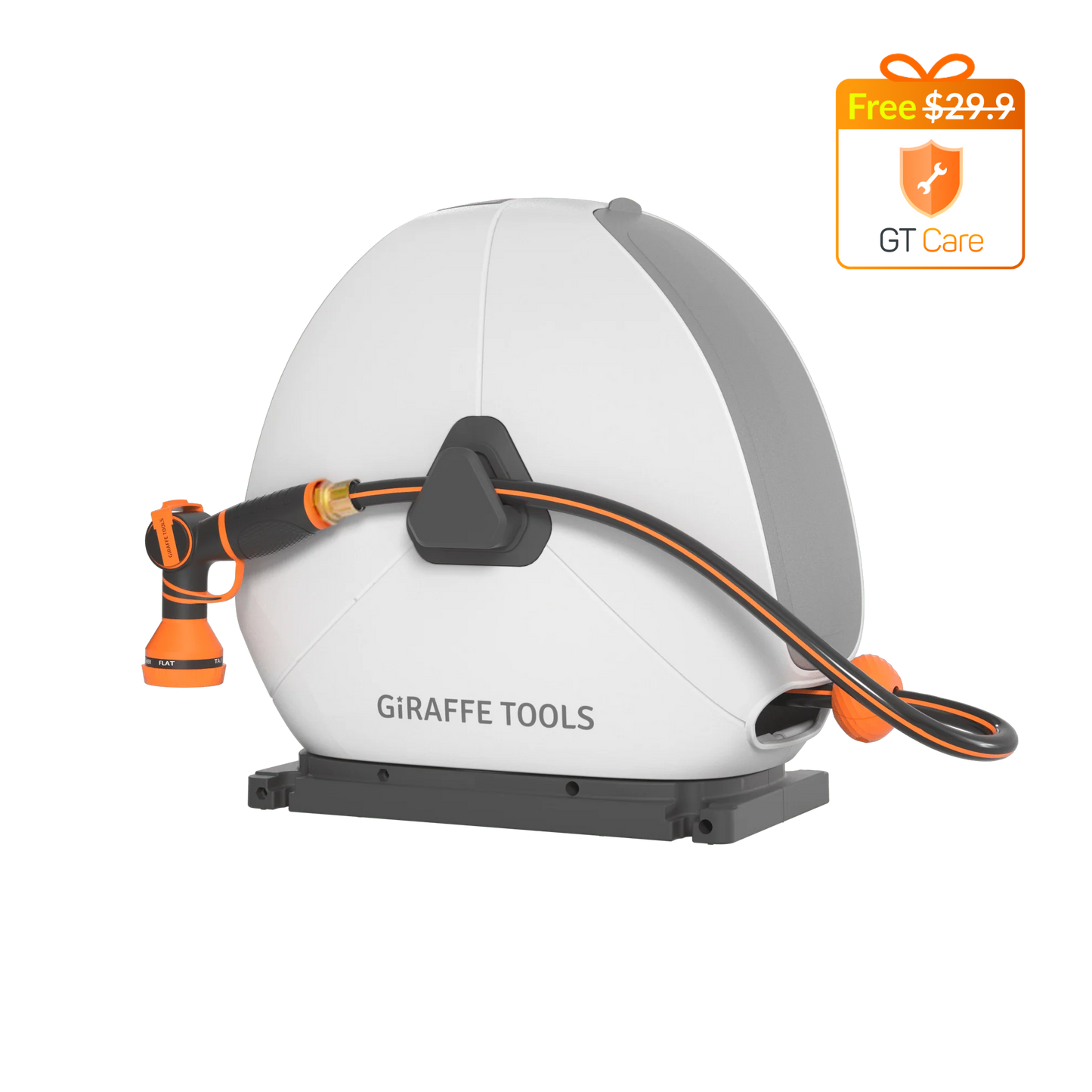 Ground Mounted Retractable Hose Reel 82 ft white housing, orange hose by Giraffe Tools on Tampa Home & Garden Store
