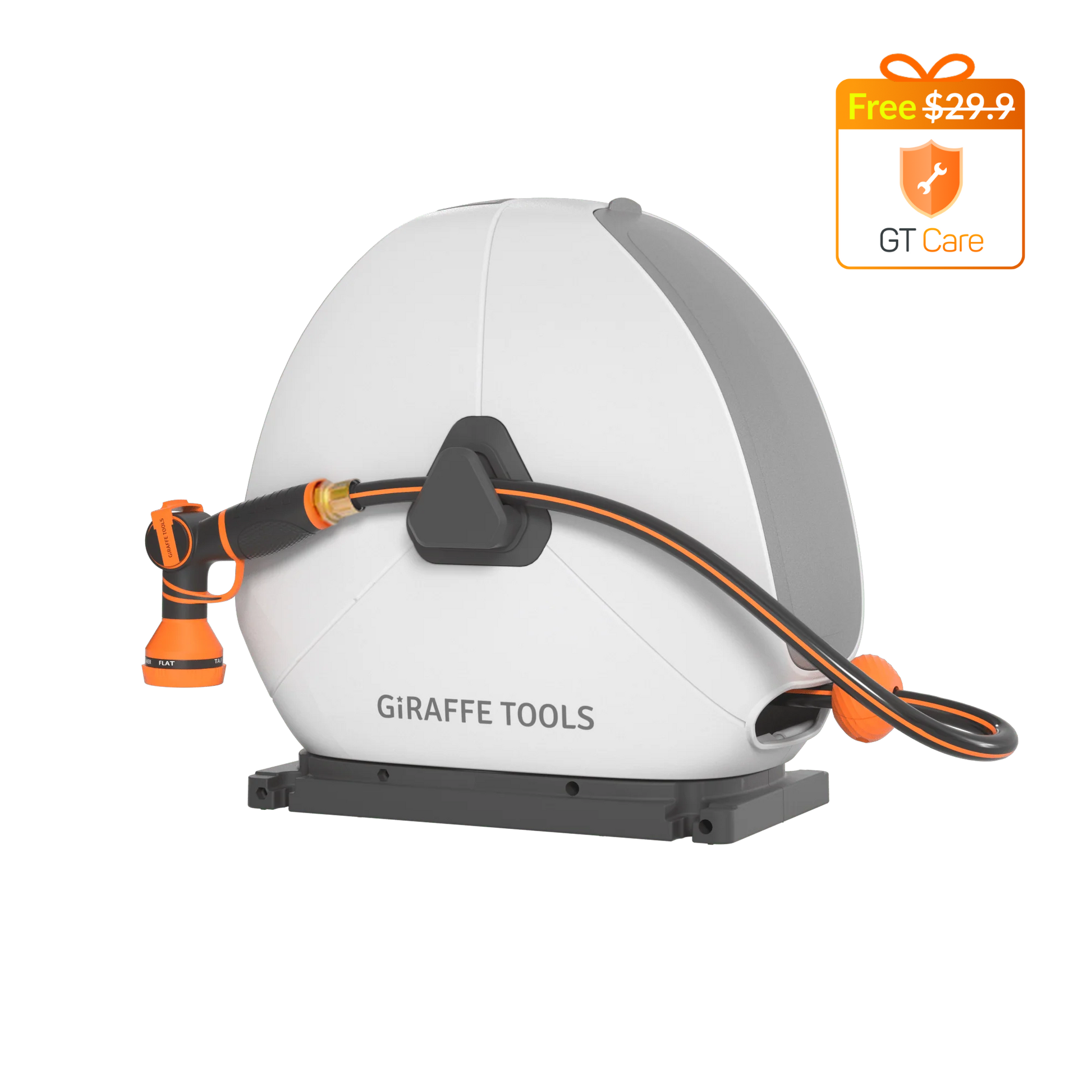 Ground Mounted Retractable Hose Reel 82 ft white housing, orange hose by Giraffe Tools on Tampa Home & Garden Store