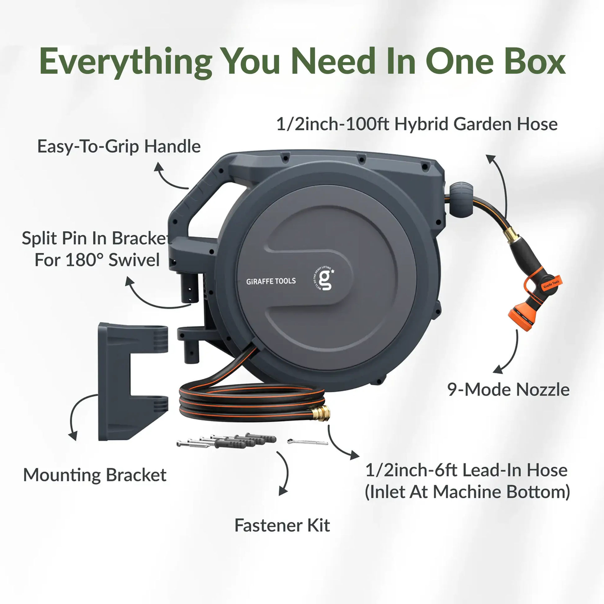 Retractable Garden Hose Reel with Auto Rewind; 1/2in hose by Giraffe Tools on Tampa Home & Garden Store