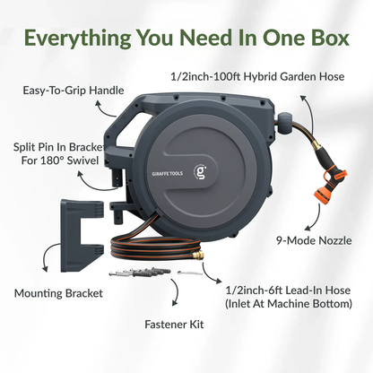 Retractable Garden Hose Reel with Auto Rewind; 1/2in hose by Giraffe Tools on Tampa Home & Garden Store