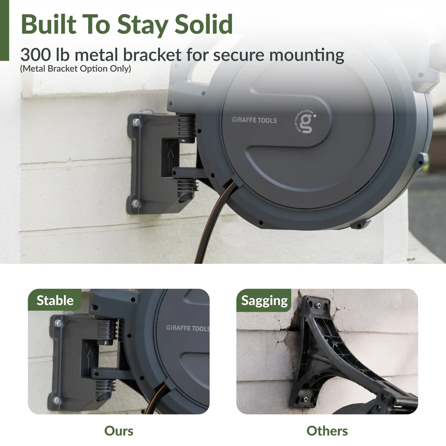 Retractable garden hose reel with auto rewind wall-mounted grey Giraffe Tools on Tampa Home & Garden Store