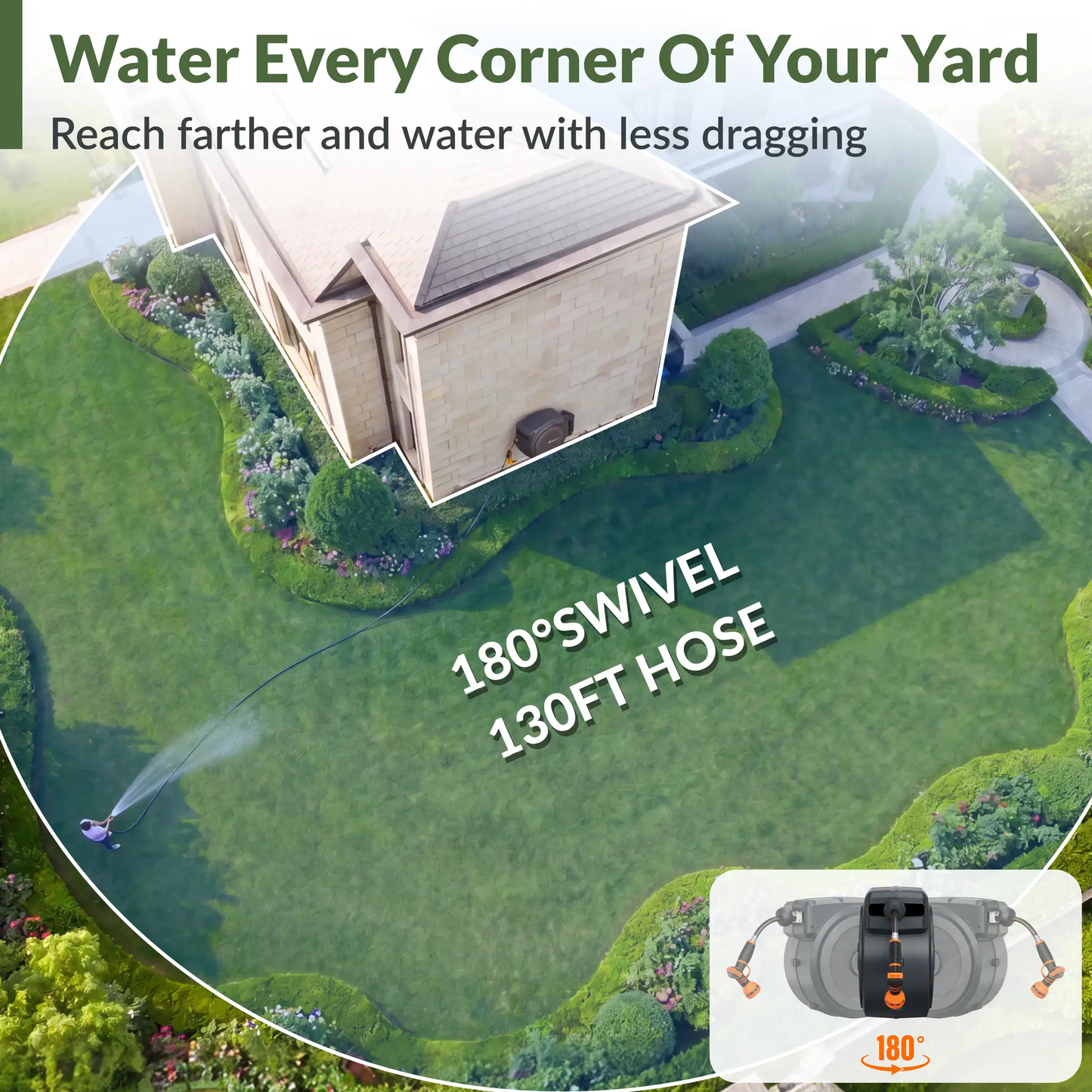 Retractable Garden Hose Reel by Giraffe Tools with auto rewind, hose reel for tidy watering on Tampa Home & Garden Store