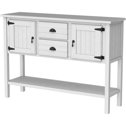 Mesa de sofá de madera maciza estilo rústico con cajones de almacenamiento y acabado blanco rústico