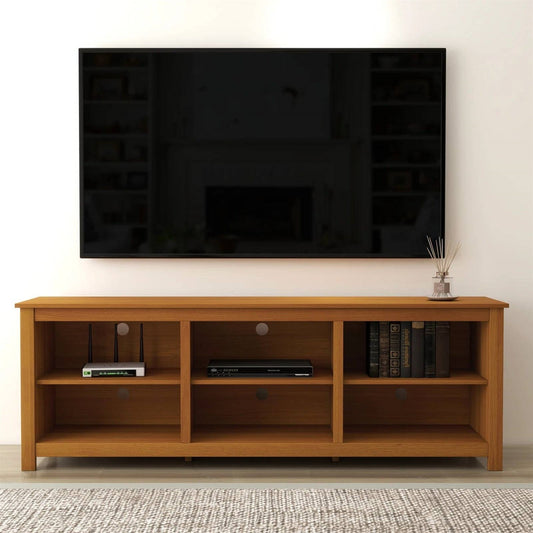 Farmhouse TV Stand in Amber Brown Wood Finish - for TVs up to 70-inch - Tampa Home & Garden Store