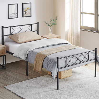 Cama de plataforma de metal con listones, tamaño doble, tradicional, con recubrimiento de polvo