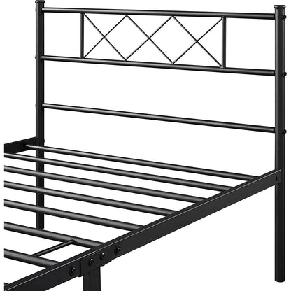 Cama de plataforma de metal con listones, tamaño doble, tradicional, con recubrimiento de polvo