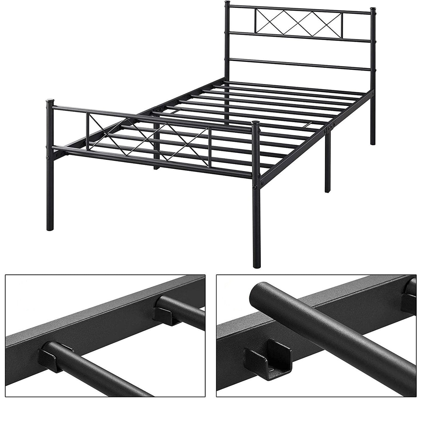 Cama de plataforma de metal con listones, tamaño doble, tradicional, con recubrimiento de polvo