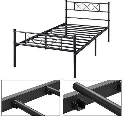 Cama de plataforma de metal con listones, tamaño doble, tradicional, con recubrimiento de polvo