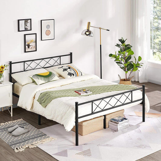 Full Size Traditional Powder Coated Slatted Metal Platform Bed - Tampa Home & Garden Store