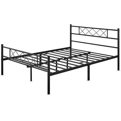 Cama de plataforma de metal tradicional con recubrimiento de polvo y listones, tamaño matrimonial