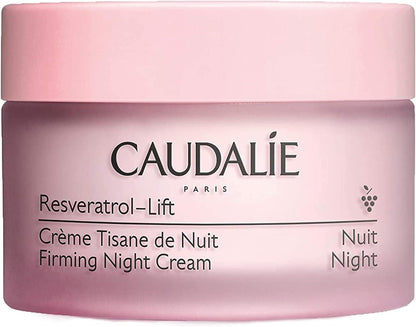 Caudalie Resveratrol-Lift Firming Night Cream jar, pink container, Paris branding, anti-aging night cream on Tampa Home & Garden Store