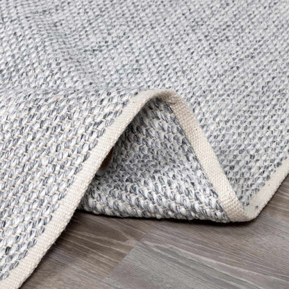 Stenhousemuir Luxe Handmade Rug grey-blue woven texture with cream binding Boutique Rugs on Tampa Home & Garden Store