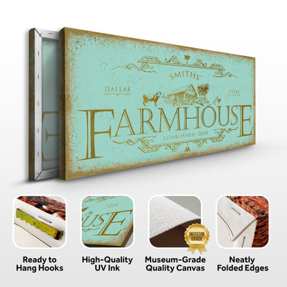 Canvas Rustic Farmhouse Sign IV by Tailored Canvases teal distressed with gold typography on Tampa Home & Garden Store