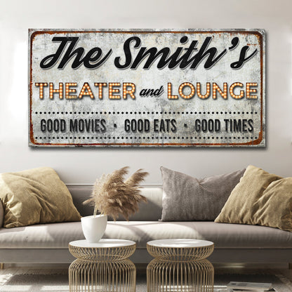 Family Theater and Lounge IV Sign canvas by Tailored Canvases, rustic sign with marquee letters on Tampa Home & Garden Store