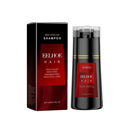 EELHOE red hair dye shampoo bottle with black body and red label beside a black box on Tampa Home & Garden Store