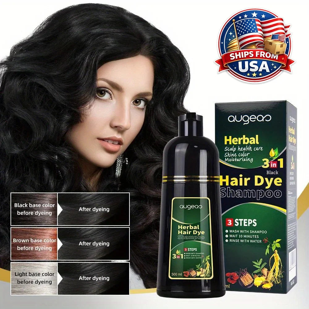 Silcy Skin Herbal Hair Dye Shampoo 3 in 1 Black color, plant-based formula, bottle and box on Tampa Home & Garden Store