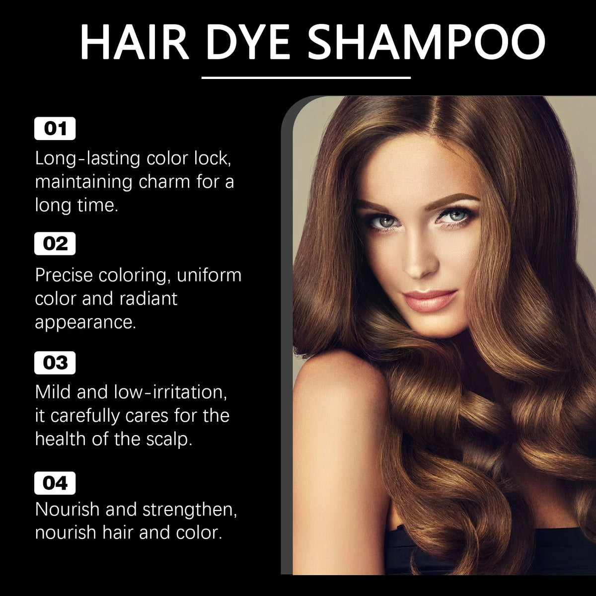 EELHOE multi-color hair dyeing shampoo by Silcy Skin; model with long brown hair; 01–04 steps on Tampa Home & Garden Store