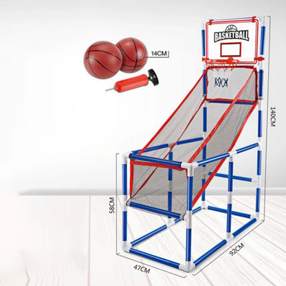 Basketball arcade game set with adjustable blue/white frame, 2 mini basketballs and hand pump on Tampa Home & Garden Store