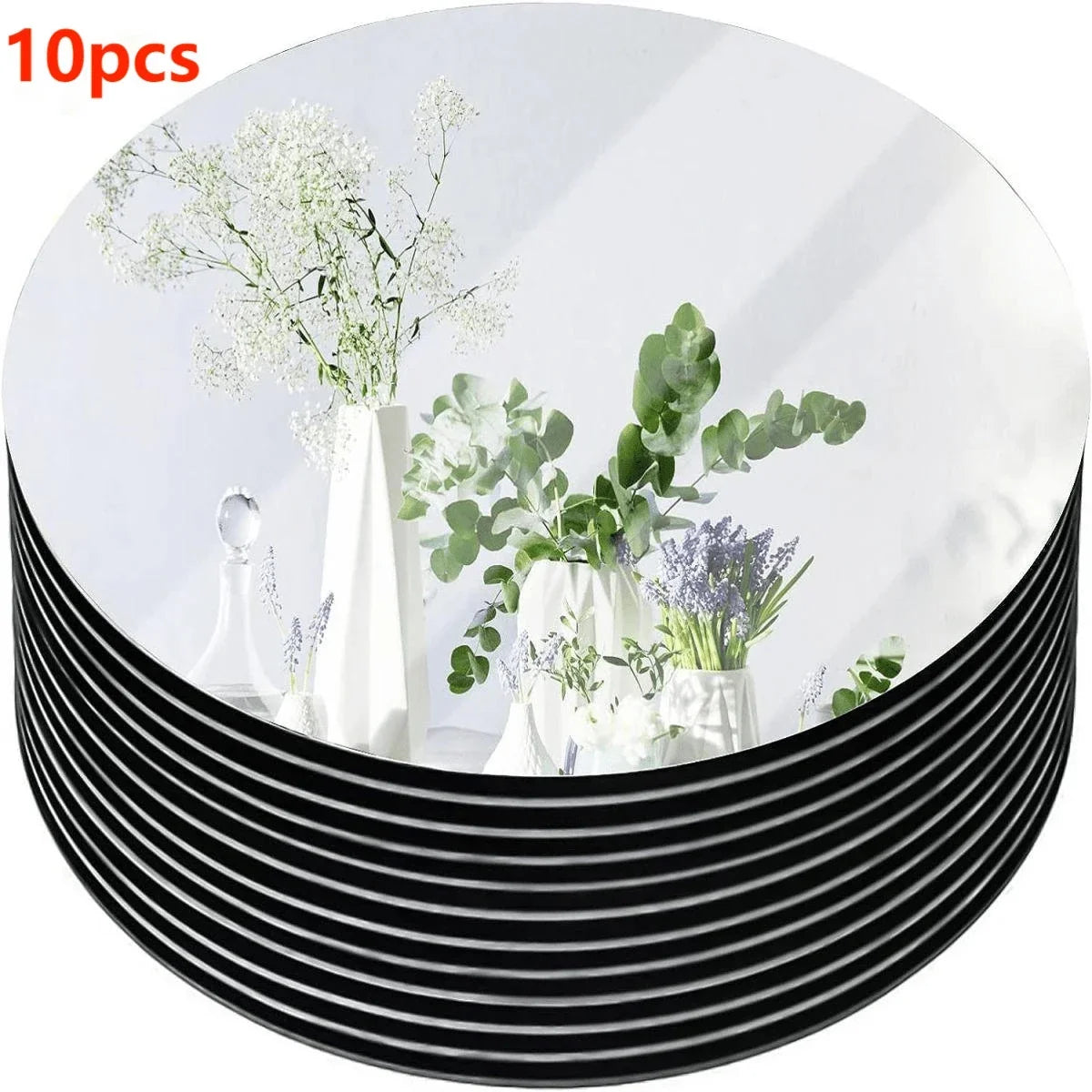 Perfecsy 10pcs acrylic round mirrors for centerpieces and wedding decor with black edge trays on Tampa Home & Garden Store