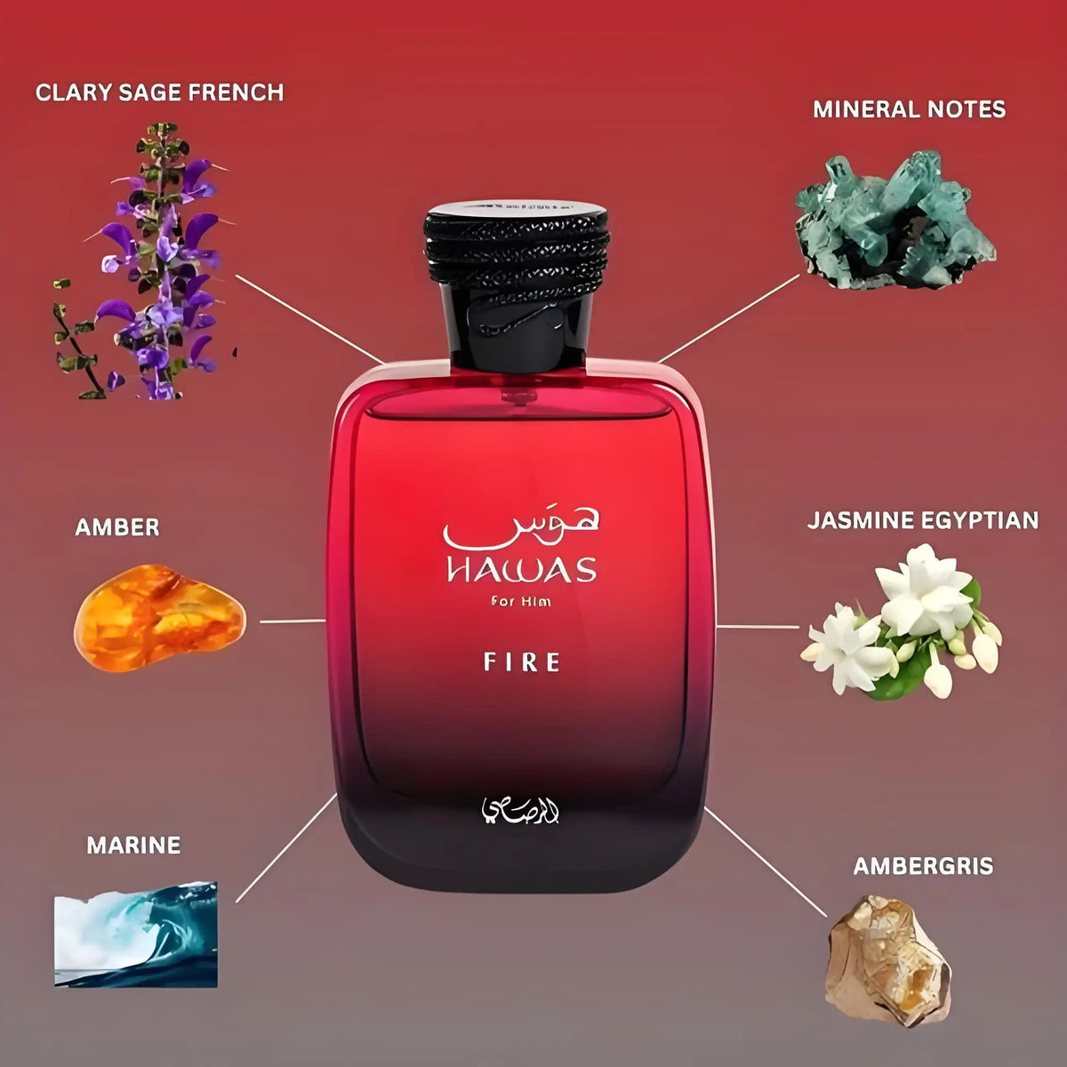 Hawas Fire 100ml men’s Eau de Parfum by Silcy Skin, red glass bottle Arabian woody on Tampa Home & Garden Store