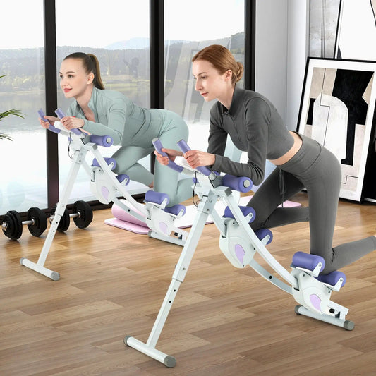 DirectDeals Ab machine with LCD monitor, purple cushions, 4-height adjustment; two units shown in home gym on Tampa Home & Garden Store
