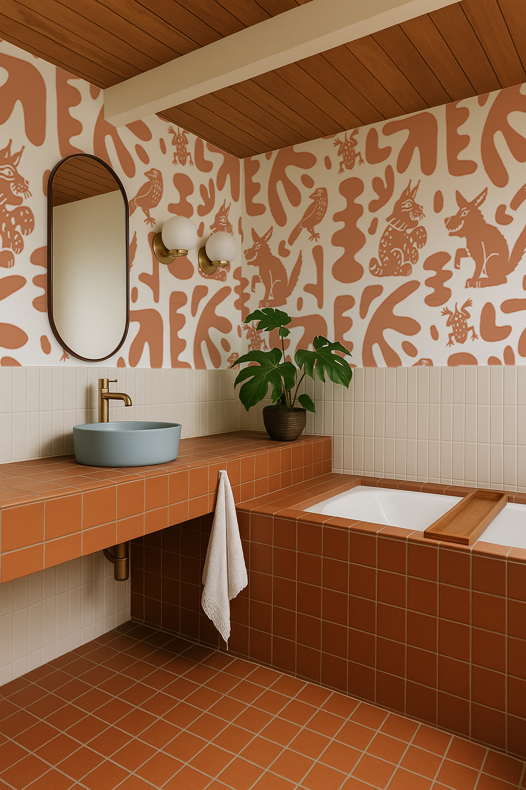 Abstract Animales Wallpaper, terra cotta - Tampa Home & Garden Store