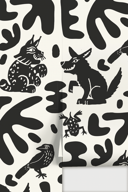 Abstract Animales Wallpaper, white & black - Tampa Home & Garden Store